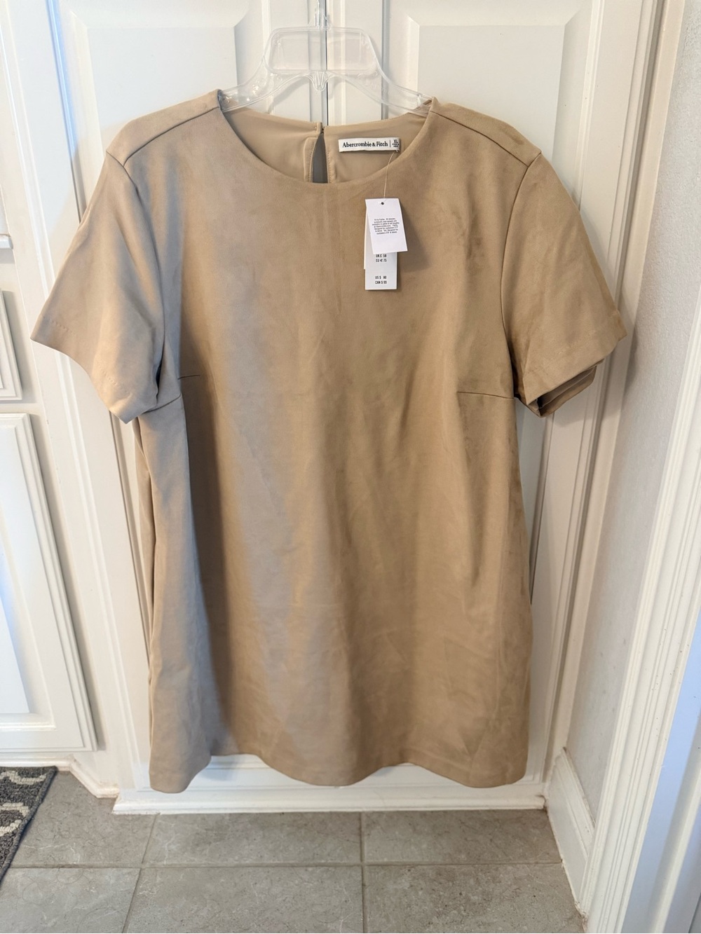 Abercrombie & Fitch Taupe Short-Sleeve Vegan Suede Mini Dress